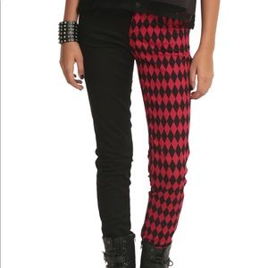 Royal Bones Black & Red Diamond Split Skinny Jeans